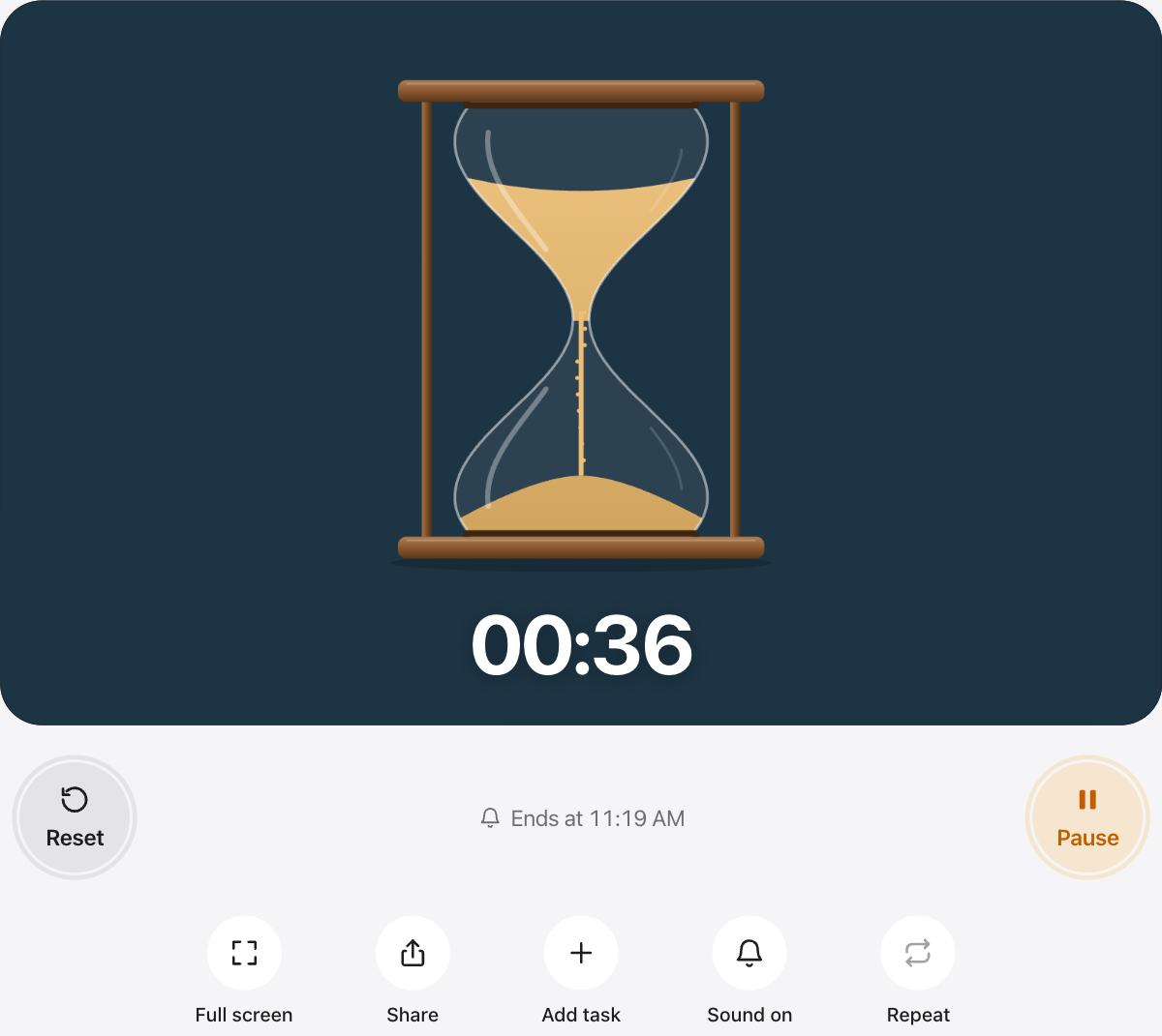 1 Minute Sand Timer running, with the time left shown as a shape