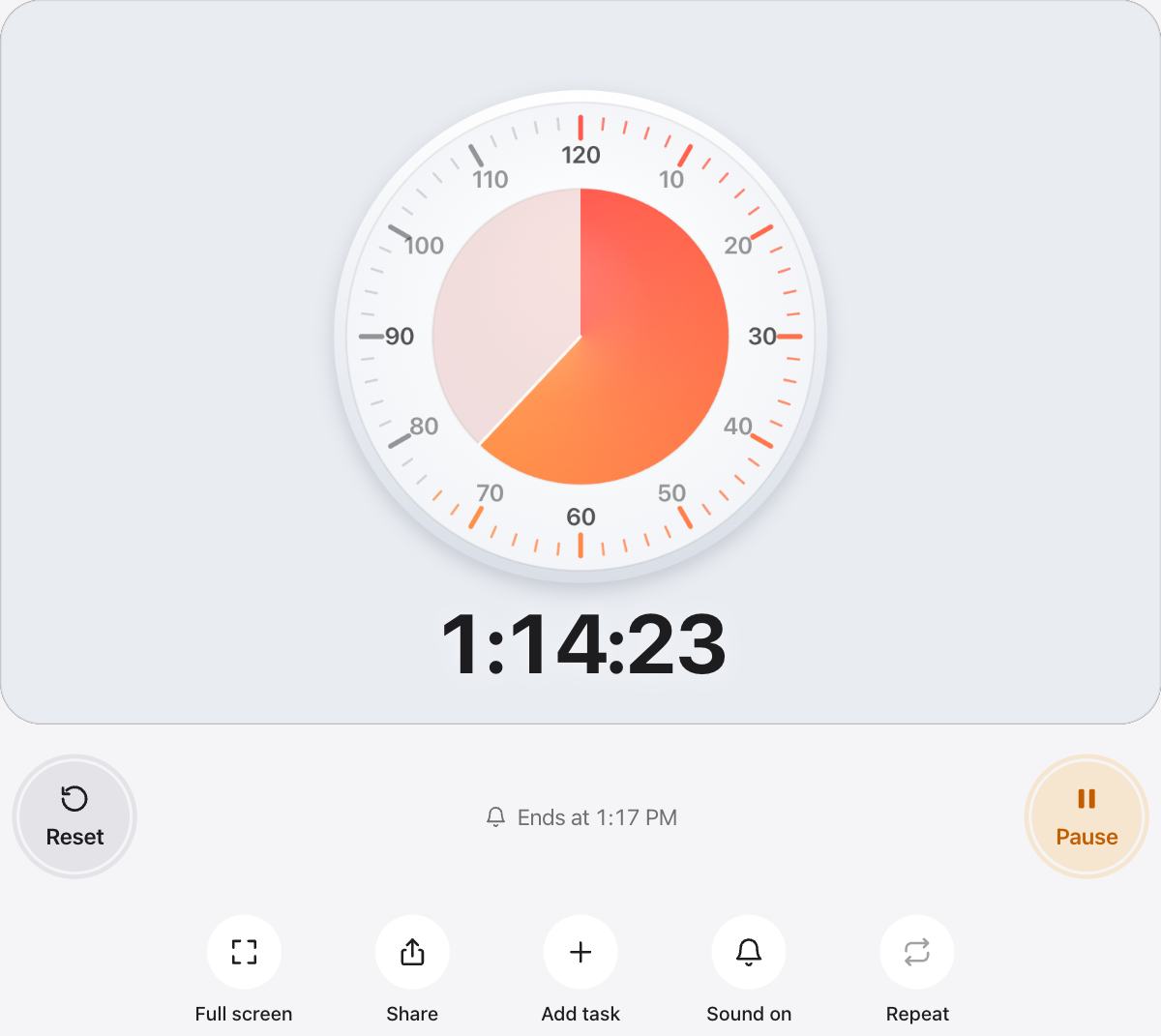 2 Hour Timer running, with the time left shown as a shape