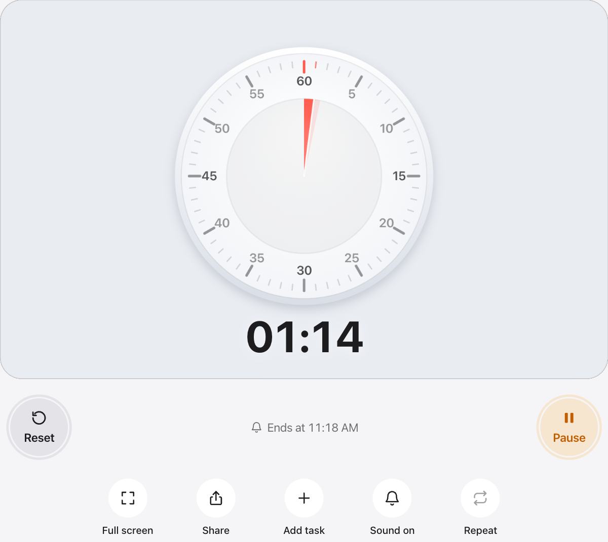 2 Minute Timer running, with the time left shown as a shape