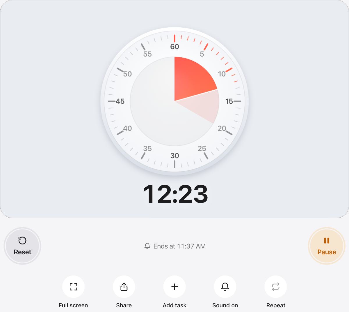 20 Minute Timer running, with the time left shown as a shape