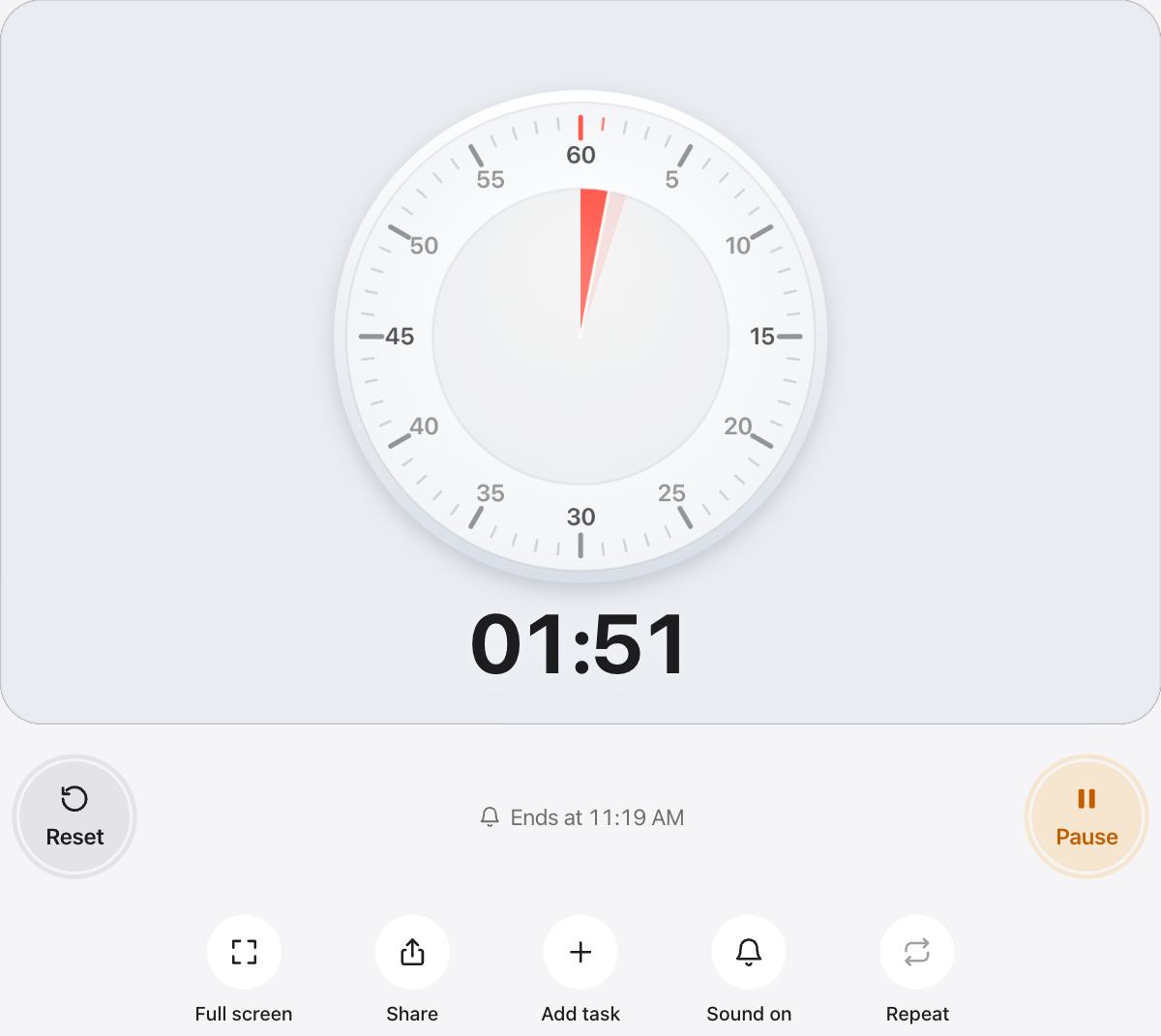 3 Minute Timer running, with the time left shown as a shape