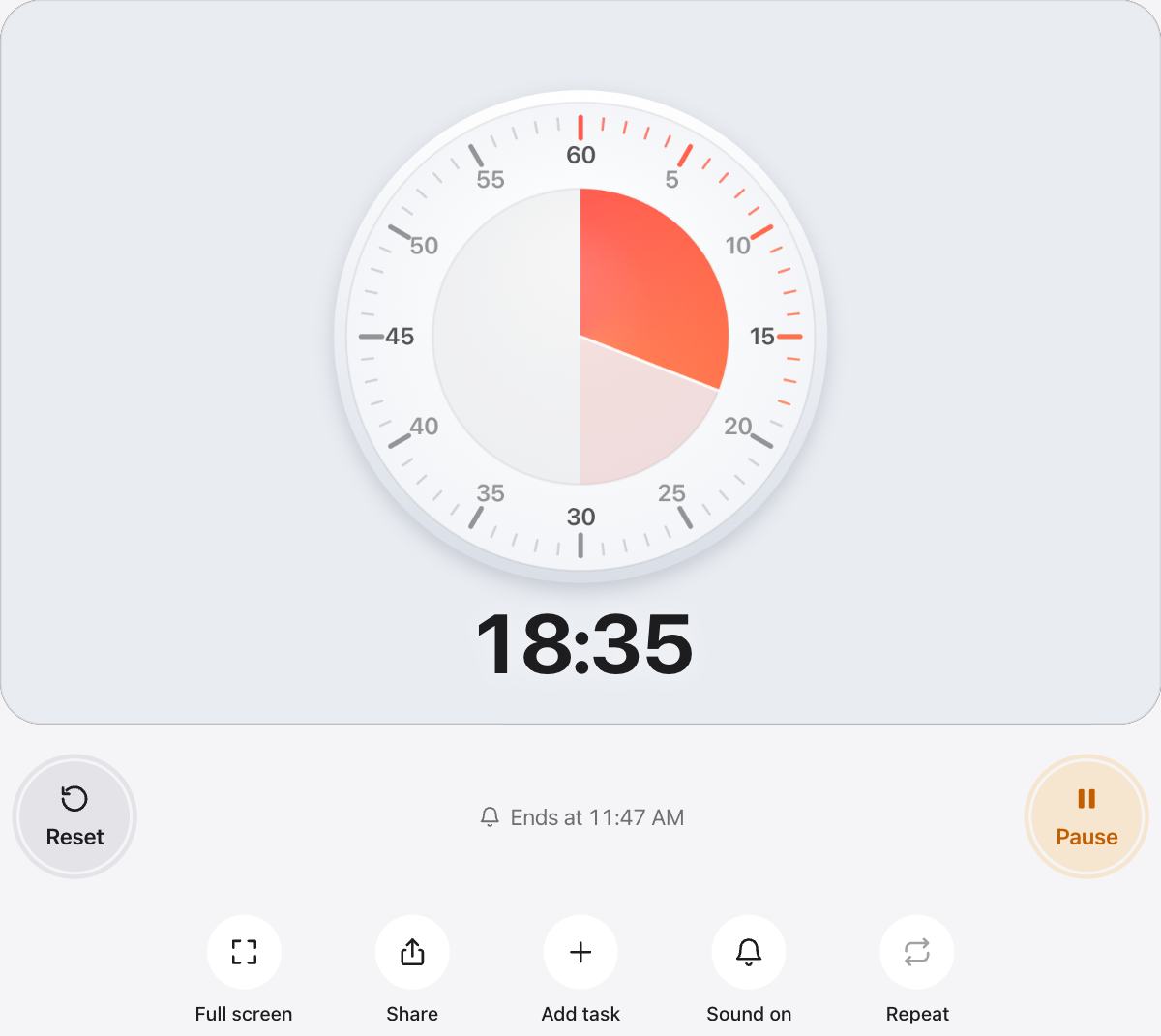 30 Minute Timer running, with the time left shown as a shape