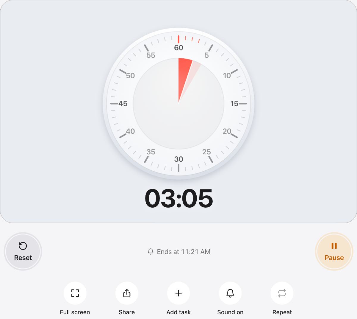 5 Minute Timer running, with the time left shown as a shape