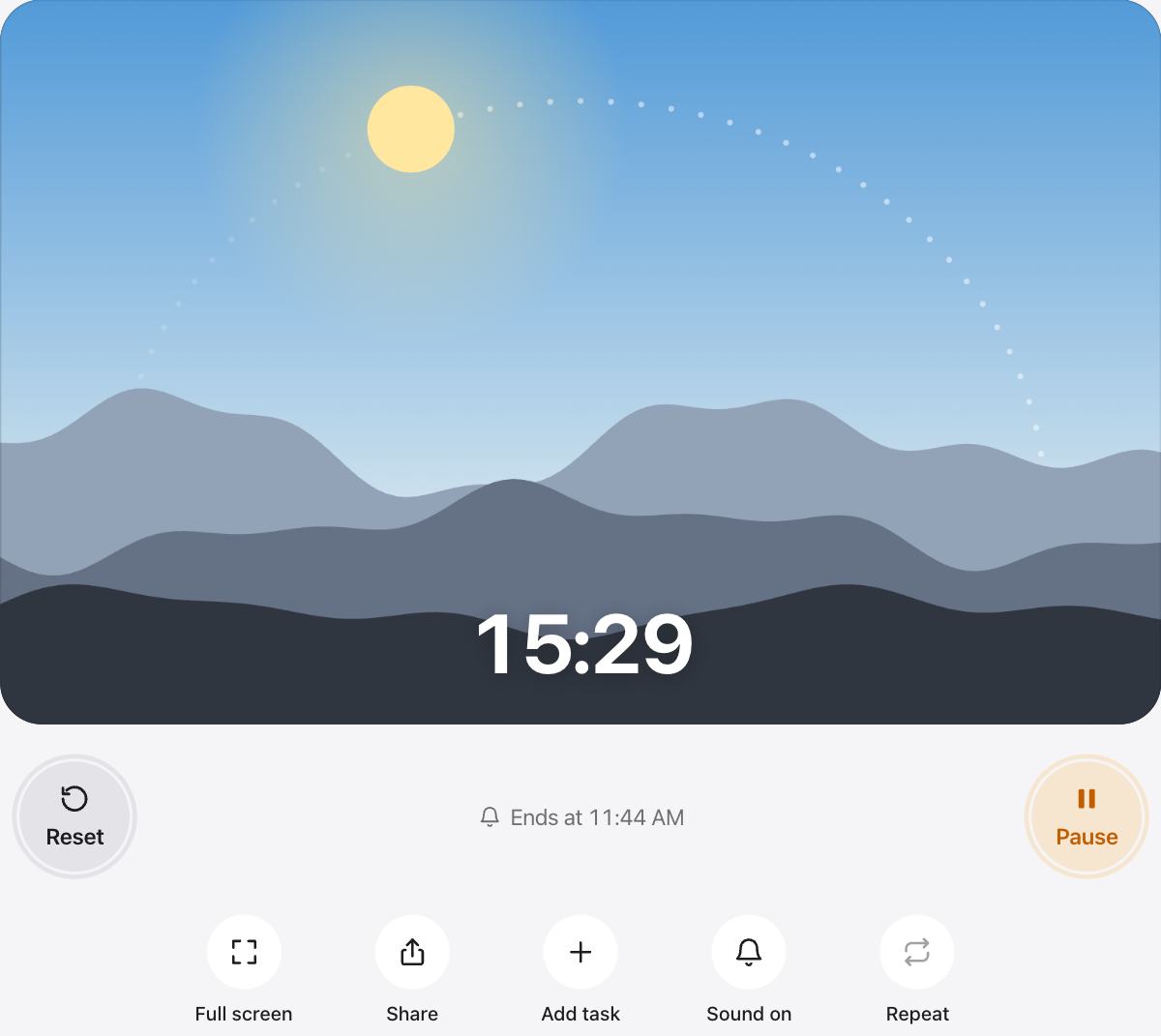 Aesthetic Timer running, with the time left shown as a shape