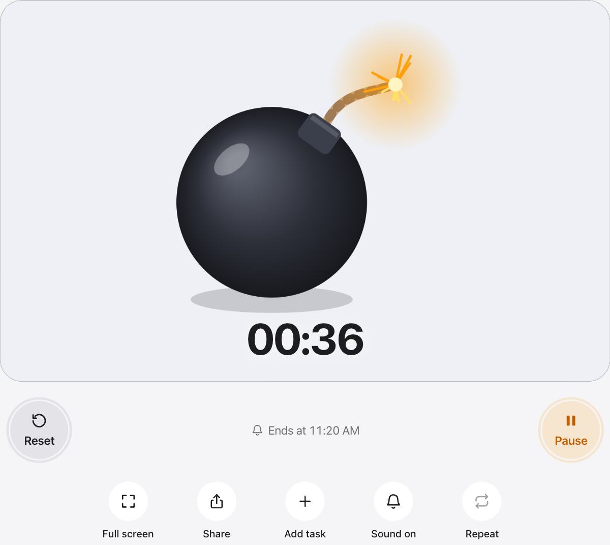 Bomb Timer running, with the time left shown as a shape