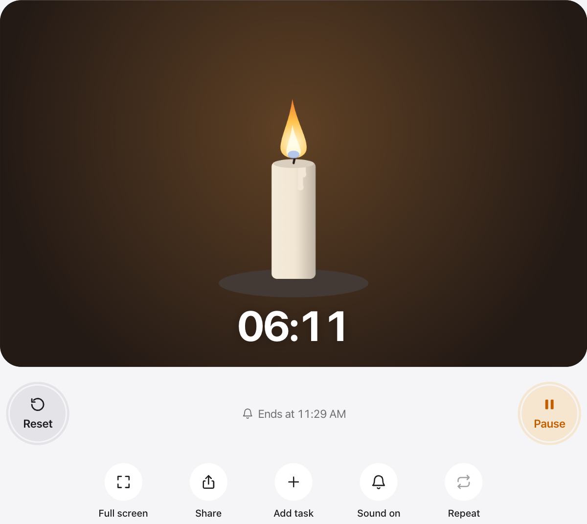 Candle Timer running, with the time left shown as a shape