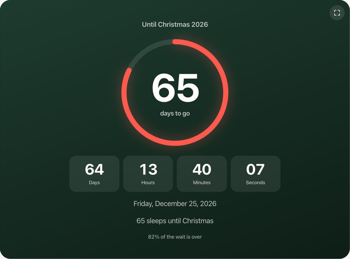 How many days until Christmas? with the days, hours, minutes and seconds left