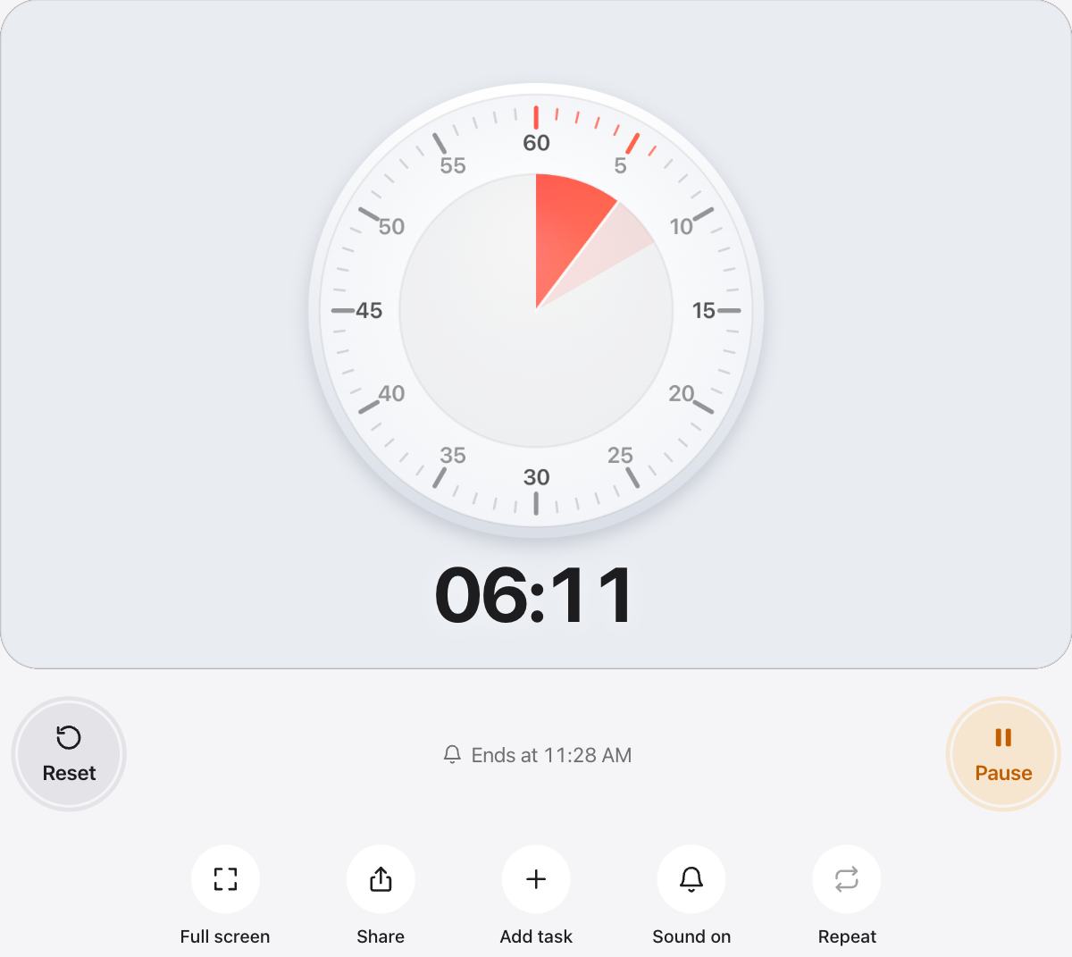 Cooking Timer running, with the time left shown as a shape