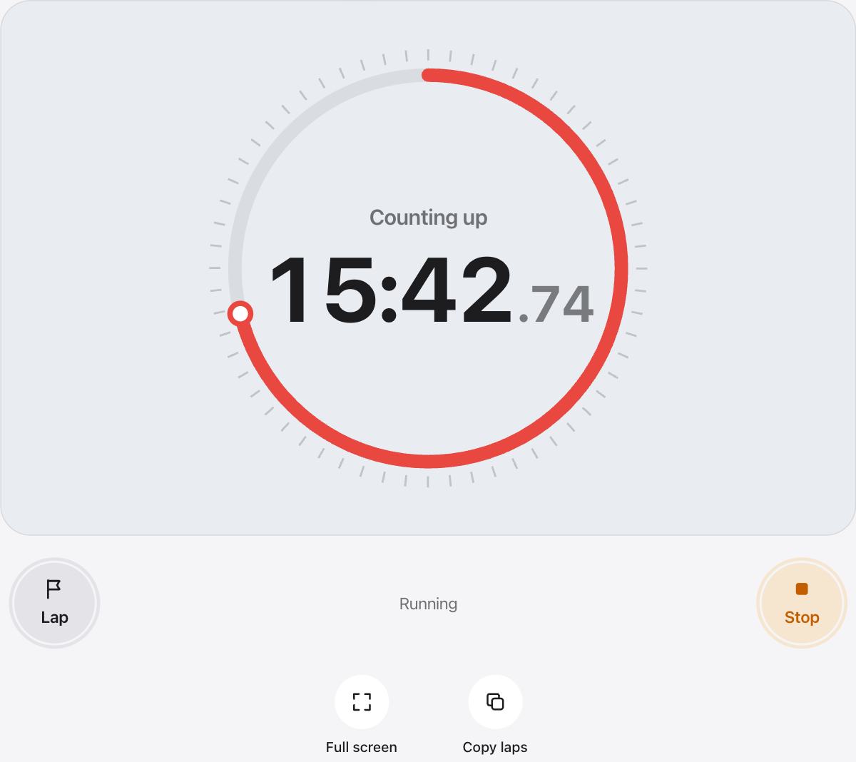 Count up timer running with laps