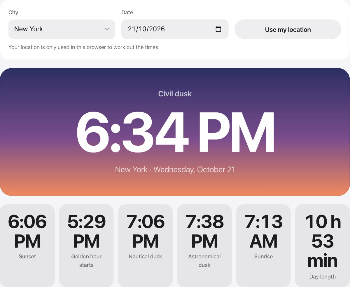 What time is dusk?