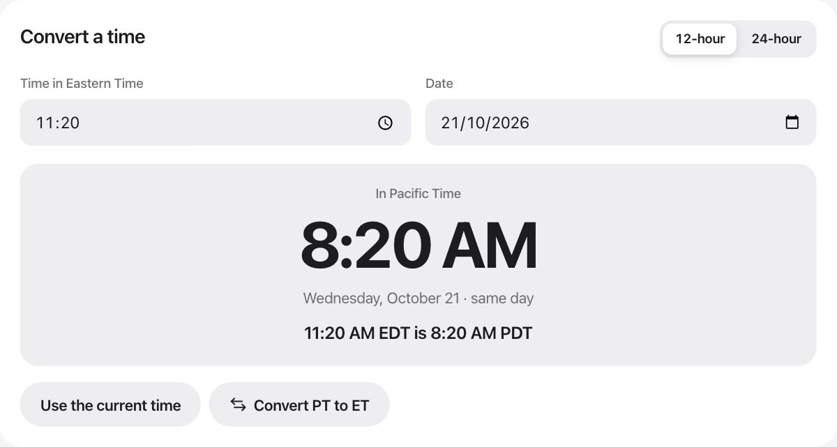 Converting a time in the EST to PST converter