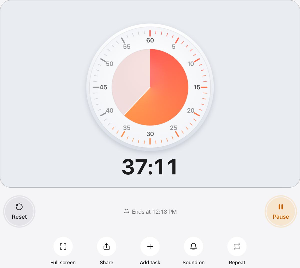 Exam Timer running, with the time left shown as a shape