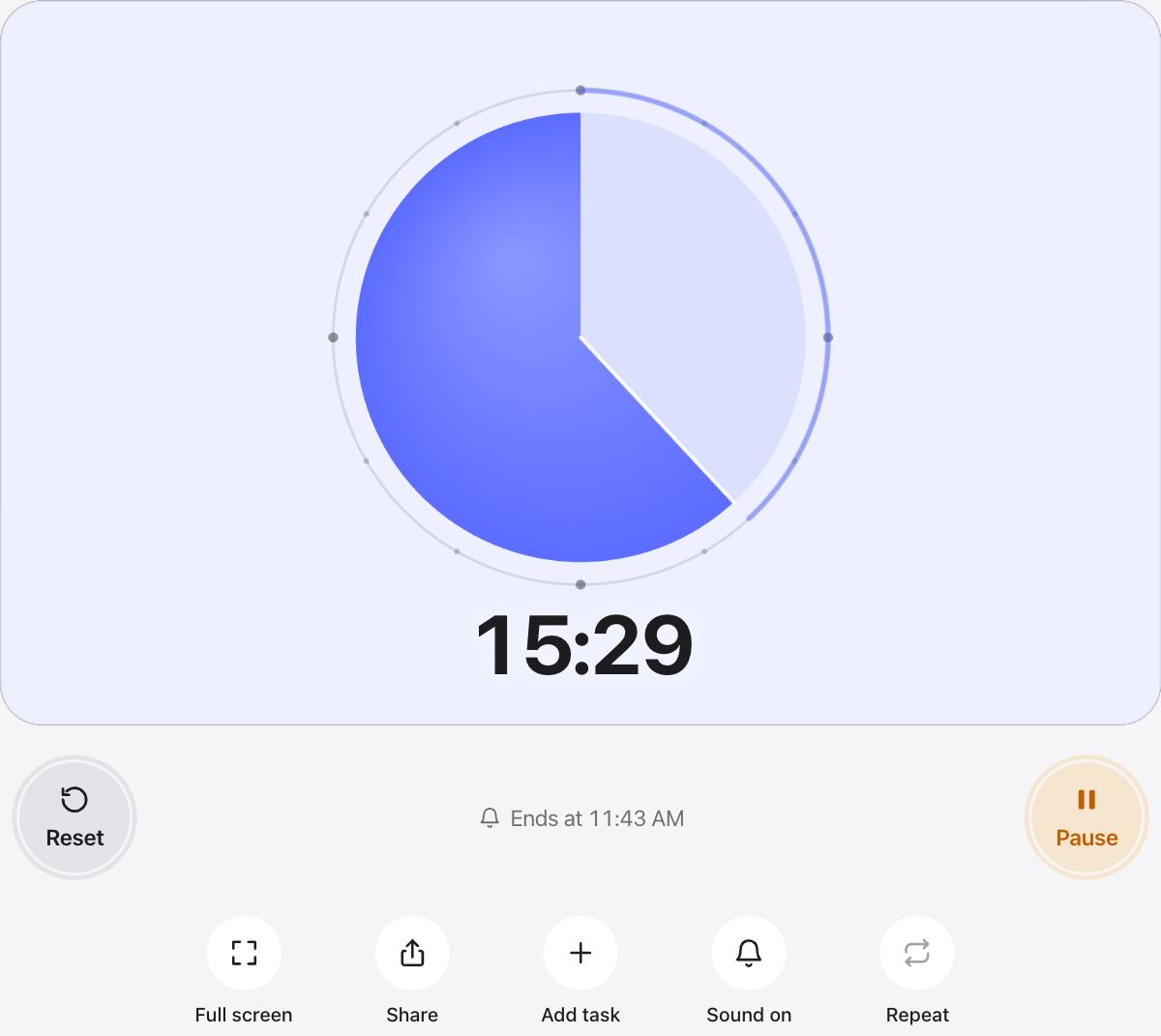 Temporizador de concentración en marcha, con el tiempo restante en forma de figura