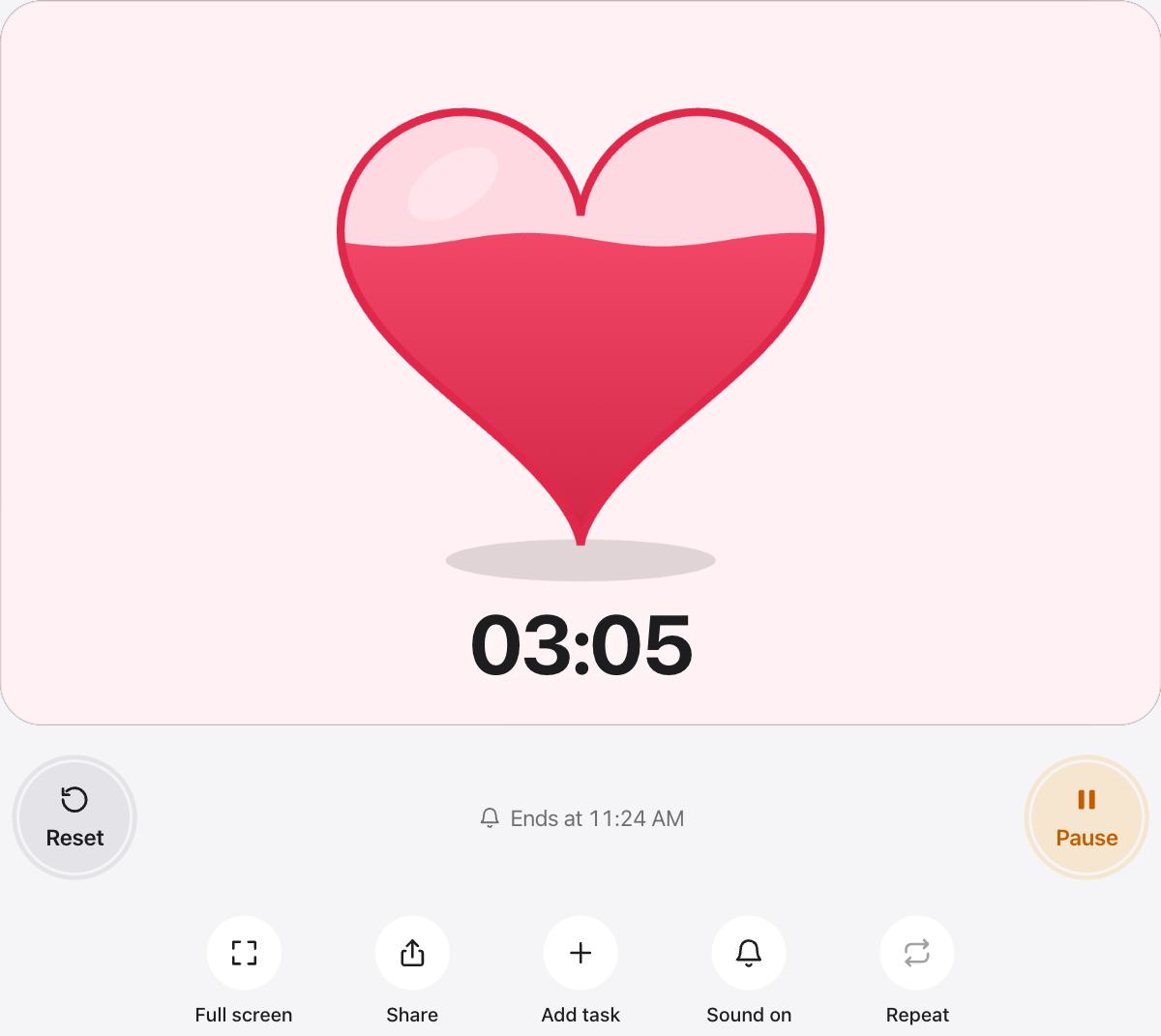 Heart Timer running, with the time left shown as a shape