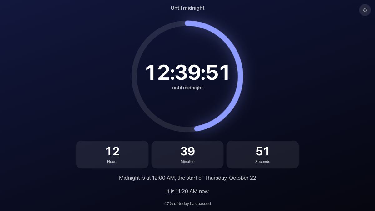 Countdown to midnight in full screen