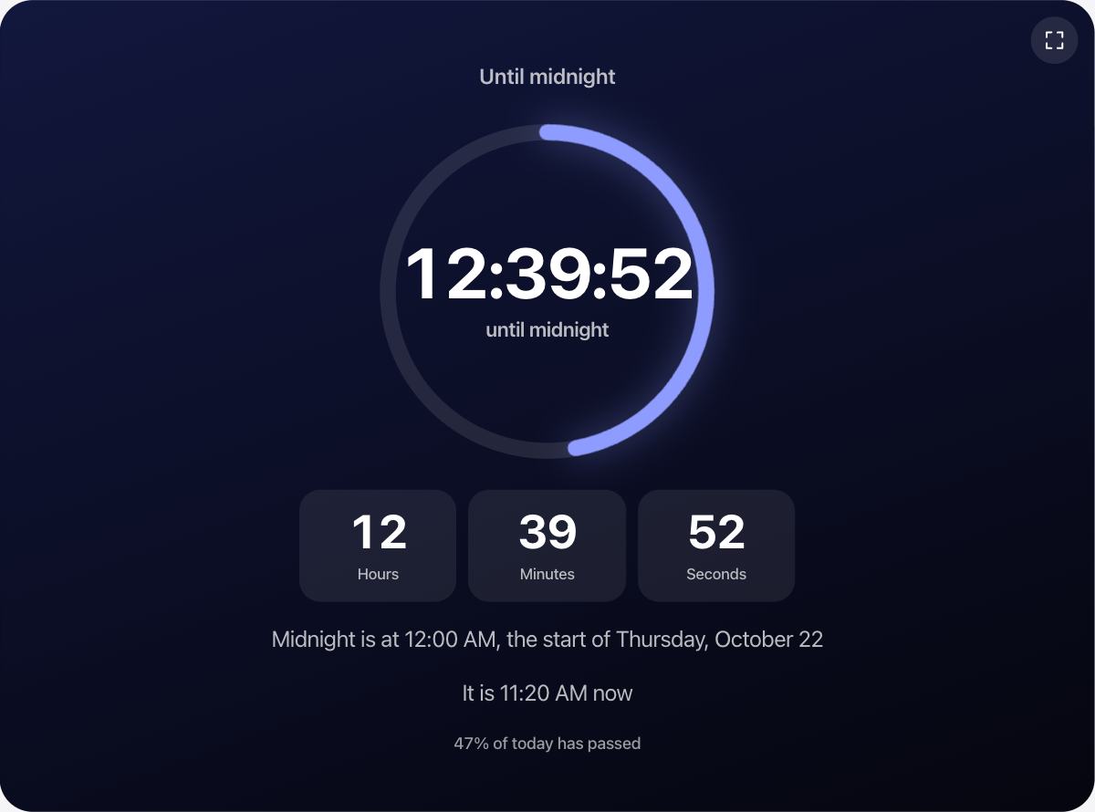 Countdown to midnight with the days, hours, minutes and seconds left