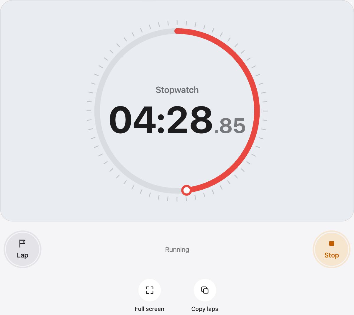 Online stopwatch running with laps